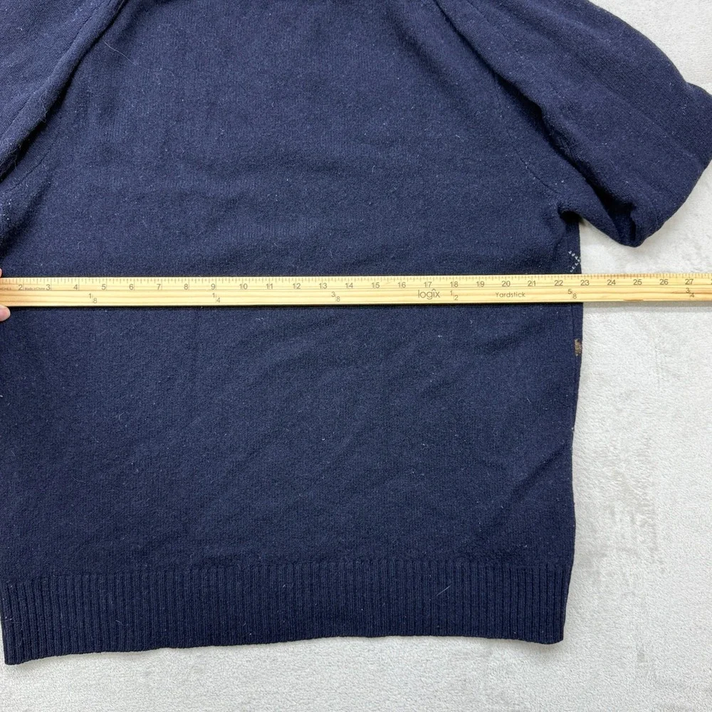 J. Crew Sweater Mens Large Navy Argyle 100% Lambswool Quarter Zip Elbow Patches